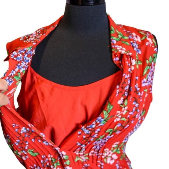 Nanette Lepore Shirt Dress Sleeveless Collared Floral Midi Swing Size 14 - Picture 4 of 5